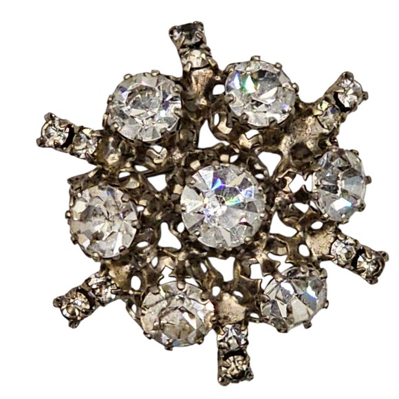 Vintage‎ MCM Rhinestone Brooch Pin Made Austria Crystal Floral Starburst Pinup - Picture 1 of 7